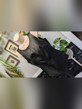 Black Pu Leather Peplum Tank Top XS-SM